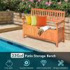 image33 Gallon Outdoor Bench with Storage Wooden Patio Deck Box with Removable Lining ampamp Portable Handles ampamp Backrest ampamp Armrests Patio Storage Bench for Porch Park Yard Backyard Balcony Poolside