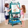 imageArt Easel for Kids Wooden Standing Painting Easel wWhite Board ampamp Chalkboard Paper Roll Magnetic Beads Pigment Cups 2Tier Rack with 2 Storage Bins DoubleSided Toddler Easel WhiteBlue