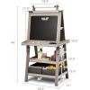 imageArt Easel for Kids Wooden Standing Painting Easel wWhite Board ampamp Chalkboard Paper Roll Magnetic Beads Pigment Cups 2Tier Rack with 2 Storage Bins DoubleSided Toddler Easel WhiteGrey