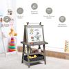 imageArt Easel for Kids Wooden Standing Painting Easel wWhite Board ampamp Chalkboard Paper Roll Magnetic Beads Pigment Cups 2Tier Rack with 2 Storage Bins DoubleSided Toddler Easel WhiteGrey