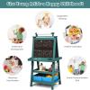 imageArt Easel for Kids Wooden Standing Painting Easel wWhite Board ampamp Chalkboard Paper Roll Magnetic Beads Pigment Cups 2Tier Rack with 2 Storage Bins DoubleSided Toddler Easel WhiteBlue