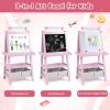 imageArt Easel for Kids Wooden Standing Painting Easel wWhite Board ampamp Chalkboard Paper Roll Magnetic Beads Pigment Cups 2Tier Rack with 2 Storage Bins DoubleSided Toddler Easel WhitePink