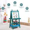 imageArt Easel for Kids Wooden Standing Painting Easel wWhite Board ampamp Chalkboard Paper Roll Magnetic Beads Pigment Cups 2Tier Rack with 2 Storage Bins DoubleSided Toddler Easel WhiteBlue