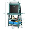 imageArt Easel for Kids Wooden Standing Painting Easel wWhite Board ampamp Chalkboard Paper Roll Magnetic Beads Pigment Cups 2Tier Rack with 2 Storage Bins DoubleSided Toddler Easel WhiteBlue