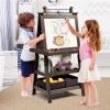 imageArt Easel for Kids Wooden Standing Painting Easel wWhite Board ampamp Chalkboard Paper Roll Magnetic Beads Pigment Cups 2Tier Rack with 2 Storage Bins DoubleSided Toddler Easel WhiteCoffee