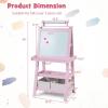 imageArt Easel for Kids Wooden Standing Painting Easel wWhite Board ampamp Chalkboard Paper Roll Magnetic Beads Pigment Cups 2Tier Rack with 2 Storage Bins DoubleSided Toddler Easel WhitePink