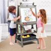imageArt Easel for Kids Wooden Standing Painting Easel wWhite Board ampamp Chalkboard Paper Roll Magnetic Beads Pigment Cups 2Tier Rack with 2 Storage Bins DoubleSided Toddler Easel WhiteGrey