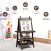 imageArt Easel for Kids Wooden Standing Painting Easel wWhite Board ampamp Chalkboard Paper Roll Magnetic Beads Pigment Cups 2Tier Rack with 2 Storage Bins DoubleSided Toddler Easel WhiteCoffee