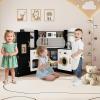 imageCorner Wooden Play Kitchen Set for Kids wLights ampamp Sounds Toy Kitchen Set wChef Suit Set Toddler Kitchen wIce Make Washing Machine Microwave Sink Kids Kitchen Playset for 3 Toddlers WhiteBlack