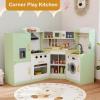 imageCorner Wooden Play Kitchen Set for Kids wLights ampamp Sounds Toy Kitchen Set wChef Suit Set Toddler Kitchen wIce Make Washing Machine Microwave Sink Kids Kitchen Playset for 3 Toddlers WhiteGreen