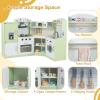 imageCorner Wooden Play Kitchen Set for Kids wLights ampamp Sounds Toy Kitchen Set wChef Suit Set Toddler Kitchen wIce Make Washing Machine Microwave Sink Kids Kitchen Playset for 3 Toddlers WhiteGreen