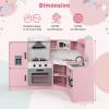 imageCorner Wooden Play Kitchen Set for Kids wLights ampamp Sounds Toy Kitchen Set wChef Suit Set Toddler Kitchen wIce Make Washing Machine Microwave Sink Kids Kitchen Playset for 3 Toddlers WhitePink