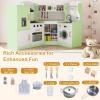 imageCorner Wooden Play Kitchen Set for Kids wLights ampamp Sounds Toy Kitchen Set wChef Suit Set Toddler Kitchen wIce Make Washing Machine Microwave Sink Kids Kitchen Playset for 3 Toddlers WhiteGreen