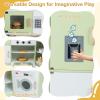 imageCorner Wooden Play Kitchen Set for Kids wLights ampamp Sounds Toy Kitchen Set wChef Suit Set Toddler Kitchen wIce Make Washing Machine Microwave Sink Kids Kitchen Playset for 3 Toddlers WhiteGreen