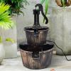 imageGRAFFY 2Tier Barrel Waterfall Fountain with Pump Rustic Garden Water Fountain with 2 Gap Design Outdoor Cascading Water Fountain for Backyard Garden Patio Deck Decor Bronze Finish