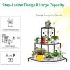 imageGRAFFY 3 Tier Metal Plant Stand Flower Pot Rack Ladder Plant Display Rack Quarter Round Plant Corner Shelf Planters Display Holder for Indoor Outdoor Use Black