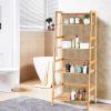 imageGRAFFY 4Tier Bookshelf Bamboo Ladder Shelf wProtective Fence Stable Bookcase Plant Stand Storage Rack for Balcony Kitchen Study