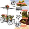 imageGRAFFY Garden Cart Metal Stand with 4 Decorative Wheels Flower Pot Holder Display Shelf Plant Display Rack Multifunctional Storage Organizer Shelf for Home Living Room Balcony Patio Garden