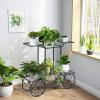 imageGRAFFY Garden Cart Metal Stand with 4 Decorative Wheels Flower Pot Holder Display Shelf Plant Display Rack Multifunctional Storage Organizer Shelf for Home Living Room Balcony Patio Garden