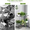 imageGRAFFY Garden Cart Metal Stand with 4 Decorative Wheels Flower Pot Holder Display Shelf Plant Display Rack Multifunctional Storage Organizer Shelf for Home Living Room Balcony Patio Garden