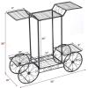 imageGRAFFY Garden Cart Metal Stand with 4 Decorative Wheels Flower Pot Holder Display Shelf Plant Display Rack Multifunctional Storage Organizer Shelf for Home Living Room Balcony Patio Garden
