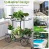 imageGRAFFY Garden Cart Metal Stand with 4 Decorative Wheels Flower Pot Holder Display Shelf Plant Display Rack Multifunctional Storage Organizer Shelf for Home Living Room Balcony Patio Garden