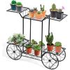 imageGRAFFY Garden Cart Metal Stand with 4 Decorative Wheels Flower Pot Holder Display Shelf Plant Display Rack Multifunctional Storage Organizer Shelf for Home Living Room Balcony Patio Garden