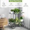 imageGRAFFY Garden Cart Metal Stand with 4 Decorative Wheels Flower Pot Holder Display Shelf Plant Display Rack Multifunctional Storage Organizer Shelf for Home Living Room Balcony Patio Garden