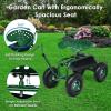 imageGRAFFY Garden Cart Tool Tray and Basket Gardening Work Seat with Rotating and Adjustable Seat Patio Wagon Scooter with Adjustable Hook Handle Lawn Cart for Planting