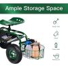 imageGRAFFY Garden Cart Tool Tray and Basket Gardening Work Seat with Rotating and Adjustable Seat Patio Wagon Scooter with Adjustable Hook Handle Lawn Cart for Planting
