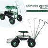 imageGRAFFY Garden Cart Tool Tray and Basket Gardening Work Seat with Rotating and Adjustable Seat Patio Wagon Scooter with Adjustable Hook Handle Lawn Cart for Planting