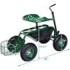 imageGRAFFY Garden Cart Tool Tray and Basket Gardening Work Seat with Rotating and Adjustable Seat Patio Wagon Scooter with Adjustable Hook Handle Lawn Cart for Planting