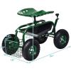 imageGRAFFY Garden Cart wWheels Mobile Rolling Work Seat wTool Tray and Basket Lawn Wagon Cart with Rotating and Adjustable Seat Patio Yard Stool Cart Green