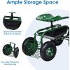 imageGRAFFY Garden Cart wWheels Mobile Rolling Work Seat wTool Tray and Basket Lawn Wagon Cart with Rotating and Adjustable Seat Patio Yard Stool Cart Green