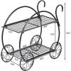 imageGRAFFY Metal Plant Stand 2 Tiered Garden Cart Shelf with 4 Decorative Wheels Parisian Style Flower Pot Holder Display Shelf for Home Patio Garden Flower Shop