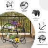 imageGRAFFY Metal Plant Stand 2 Tiered Garden Cart Shelf with 4 Decorative Wheels Parisian Style Flower Pot Holder Display Shelf for Home Patio Garden Flower Shop