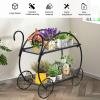 imageGRAFFY Metal Plant Stand 2 Tiered Garden Cart Shelf with 4 Decorative Wheels Parisian Style Flower Pot Holder Display Shelf for Home Patio Garden Flower Shop