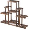 imageGRAFFY Wood Plant Stand 6Tier Flower Pot Holder Bonsai Display Shelf with Hollow Design Outdoor Indoor Flower Rack Multifunctional Storage Rack for Yard Garden Patio Balcony Living Room
