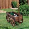 imageGRAFFY Wood Wagon Wooden Flower Planter with Handle and Wheels Decorative Planter Flower Pot Holder for Patio Balcony Lawns Backyard Decor