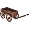 imageGRAFFY Wood Wagon Wooden Flower Planter with Handle and Wheels Decorative Planter Flower Pot Holder for Patio Balcony Lawns Backyard Decor