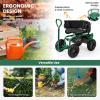 imageGarden Cart Outdoor Rolling Garden Scooter wRemoval Cushion ampamp Tool Tray Storage Basket Gardening Tools wSeat Adjustable Height ampamp Extendable Handle for Patio Yard RedGreen
