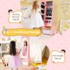imageKids Jewelry Armoire Cabinet Children Dressing Organizer with Mirror FullLength ampamp 3 Storage Drawers Free Standing Princess Make Up Vanity for Girls Room Bedroom PinkPink