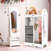 imageKids Jewelry Armoire Cabinet Children Dressing Organizer with Mirror FullLength ampamp 3 Storage Drawers Free Standing Princess Make Up Vanity for Girls Room Bedroom PinkWhite