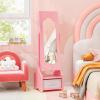 imageKids Jewelry Armoire Cabinet Children Dressing Organizer with Mirror FullLength ampamp 3 Storage Drawers Free Standing Princess Make Up Vanity for Girls Room Bedroom PinkPink