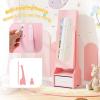 imageKids Jewelry Armoire Cabinet Children Dressing Organizer with Mirror FullLength ampamp 3 Storage Drawers Free Standing Princess Make Up Vanity for Girls Room Bedroom PinkPink