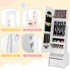 imageKids Jewelry Armoire Cabinet Children Dressing Organizer with Mirror FullLength ampamp 3 Storage Drawers Free Standing Princess Make Up Vanity for Girls Room Bedroom PinkWhite