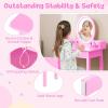 imageKids Vanity 2 in 1 Princess Dressing Table and Chair Set with Lighted Mirror ampamp Storage Drawer Wooden Toddler Make Up Desk Set for Little Girls Aged 38 Years WhitePink