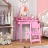 imageKids Vanity 2 in 1 Princess Dressing Table and Chair Set with Lighted Mirror ampamp Storage Drawer Wooden Toddler Make Up Desk Set for Little Girls Aged 38 Years WhitePink