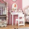 imageKids Vanity 2 in 1 Princess Dressing Table and Chair Set with Lighted Mirror ampamp Storage Drawer Wooden Toddler Make Up Desk Set for Little Girls Aged 38 Years WhiteWhite