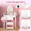 imageKids Vanity 2 in 1 Princess Dressing Table and Chair Set with Lighted Mirror ampamp Storage Drawer Wooden Toddler Make Up Desk Set for Little Girls Aged 38 Years WhiteWhite